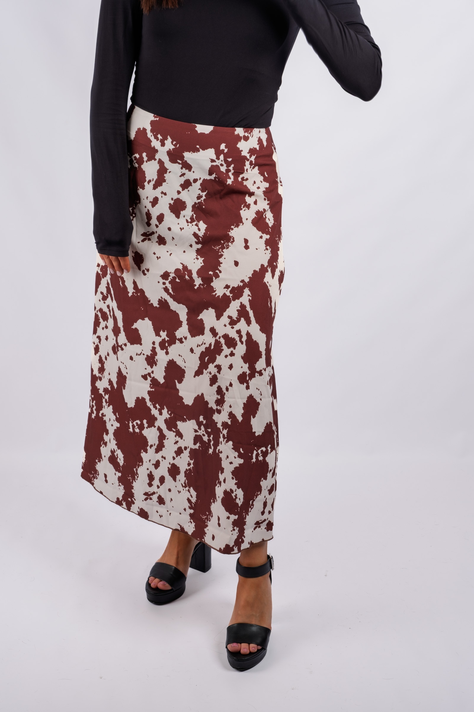 Etta - spódnica satynowa we wzór cowprint