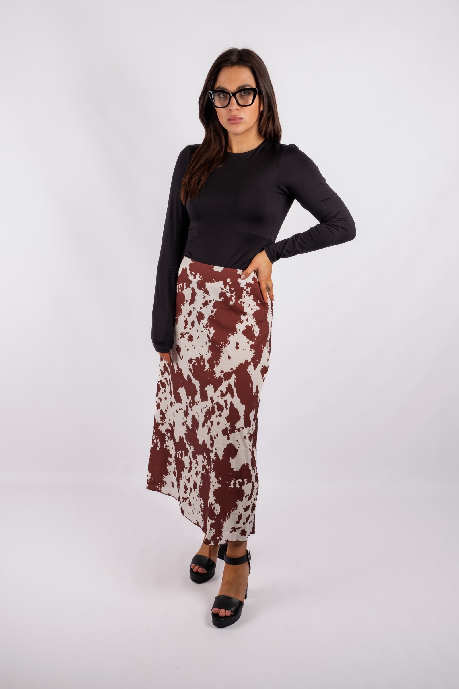 Etta - spódnica satynowa we wzór cowprint