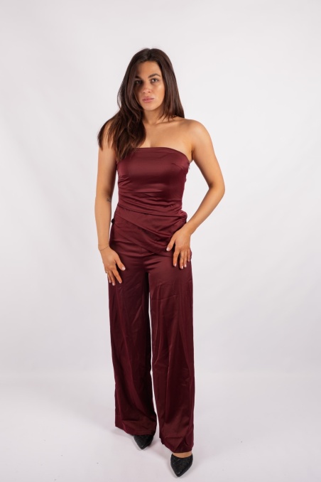 Bianco - asymmetrical burgundy satin set
