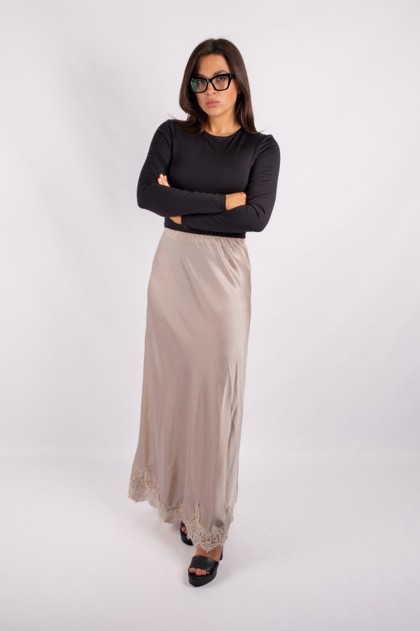 Santy - satin pencil skirt with lace 2