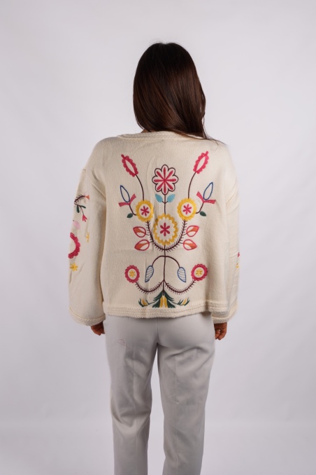 Viero - embroidered cream viscose cardigan