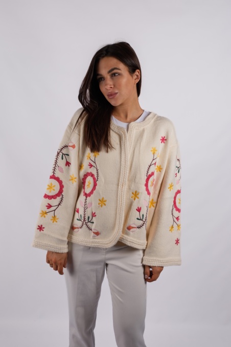 Viero - embroidered cream viscose cardigan