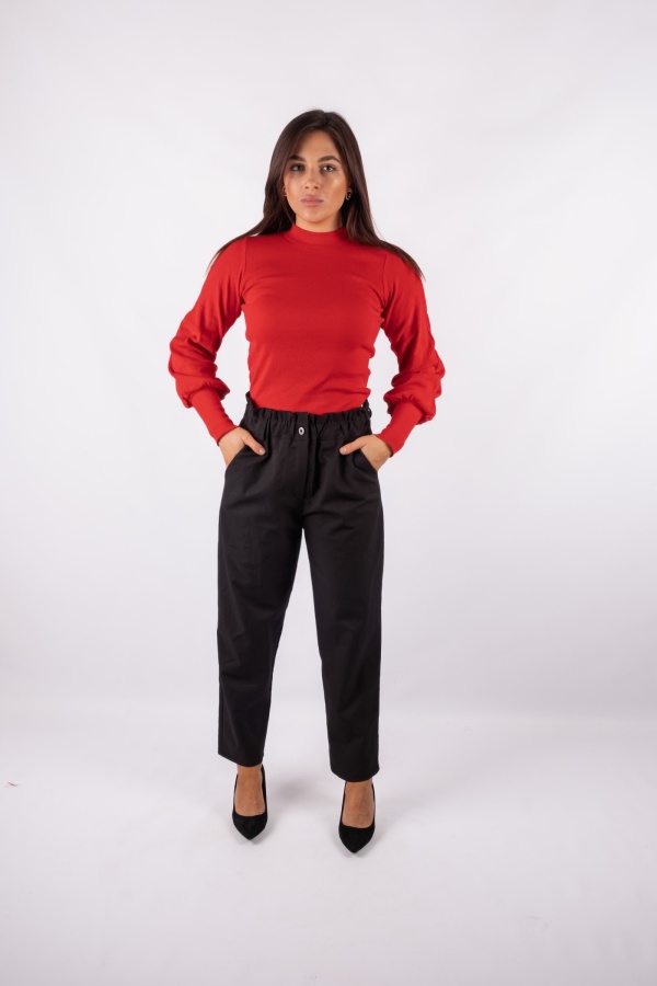 Luc - straight-cut, high-waisted black trousers
