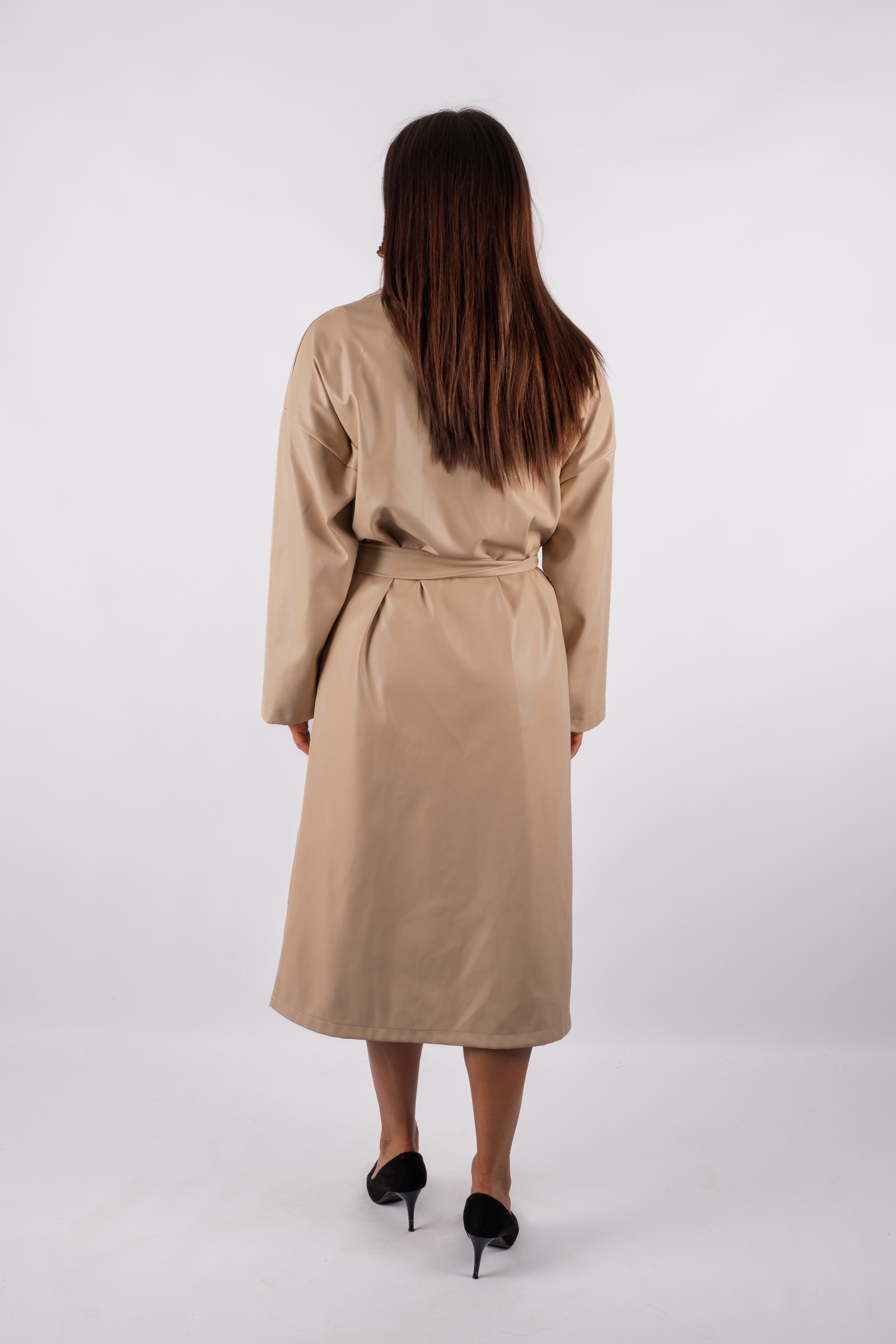 Luca - beige trench coat with eco-leather ties