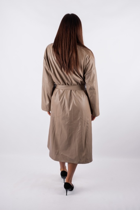 Luca - dark beige long trench coat with eco-leather ties