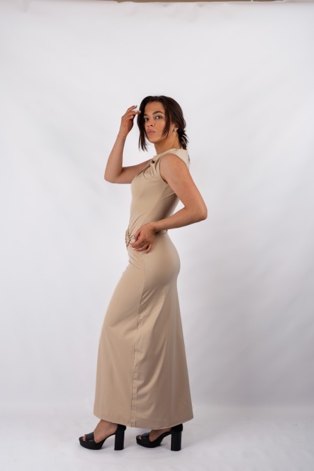 Selena - beige fitted dress with ruching