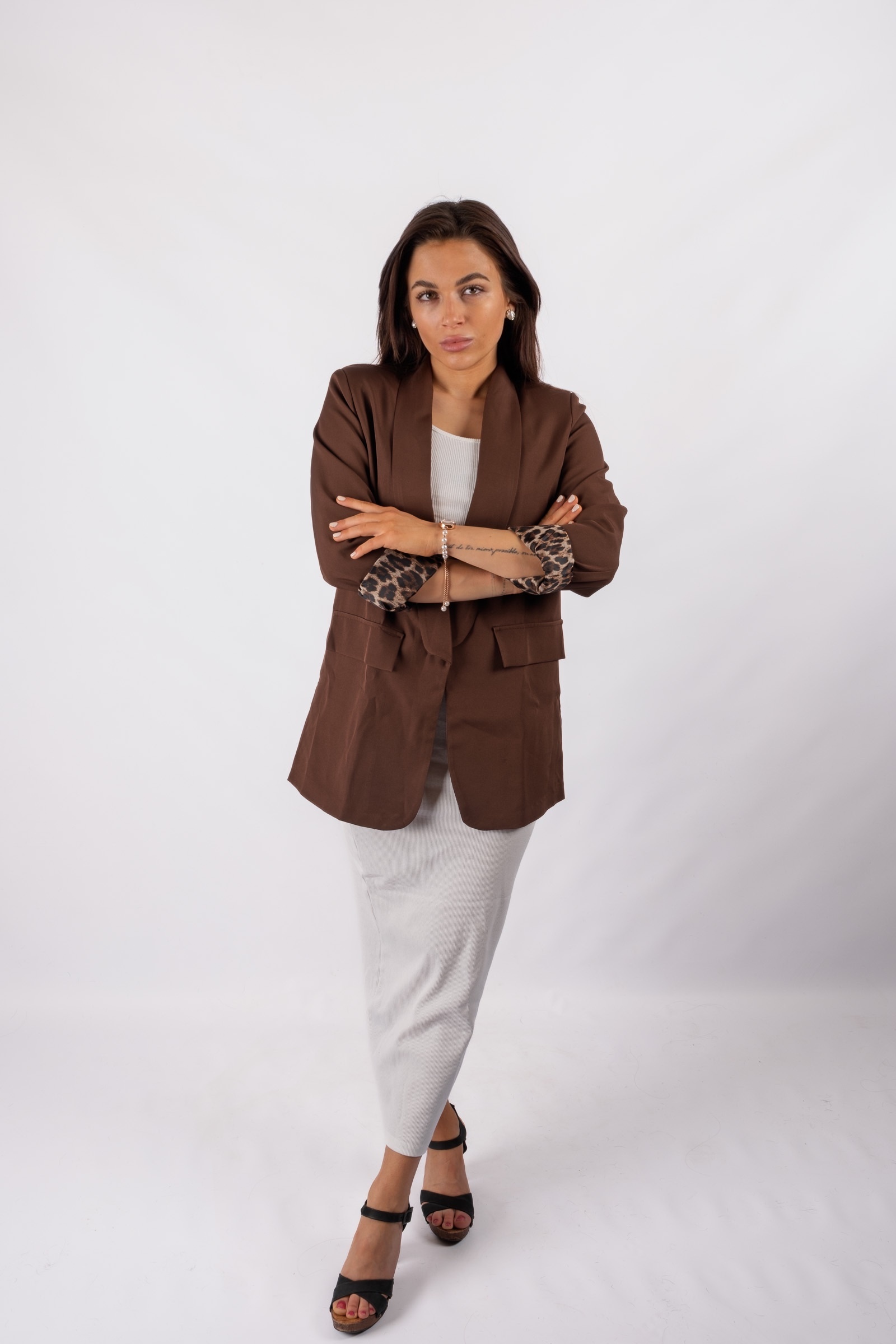 Print - brown blazer with leopard-print lining