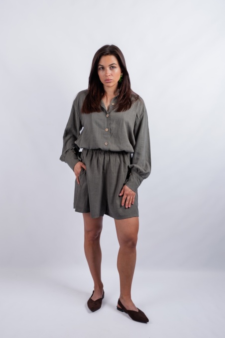 Karen - khaki shirt and shorts set