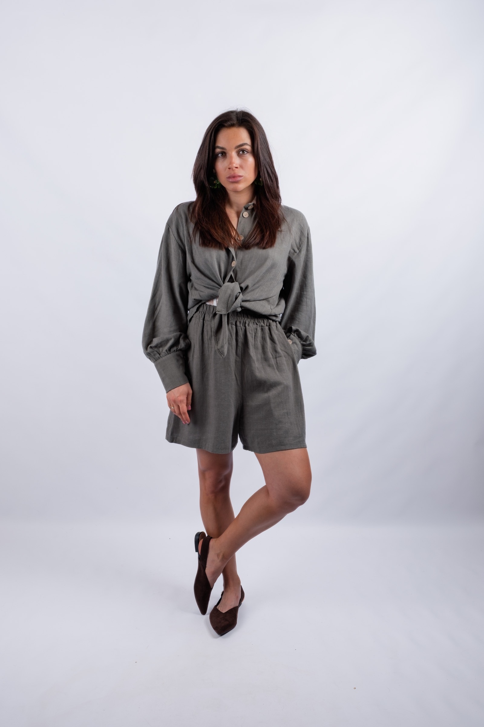 Karen - khaki shirt and shorts set