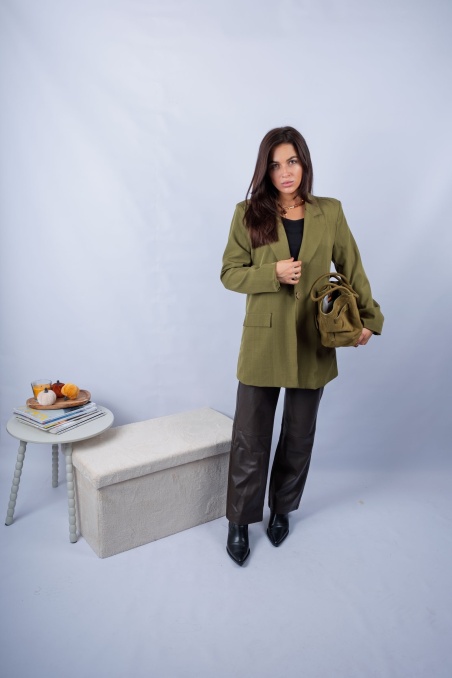 Kelly - czekoladowe skórzane spodnie z szerokimi nogawkami | Nimes Boutique