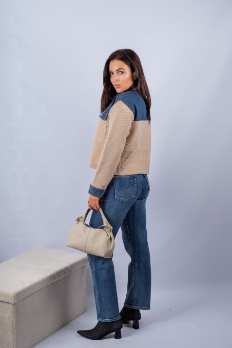 Denim - krótka kurtka jeansowa ze swetrem | Nimes Boutique