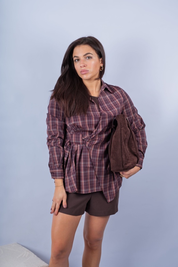 Pura - plum checked shirt with a side tie | Nimes Boutique